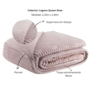 Cobertor Casal Blanket Lugano Dupla Face 1,80m X 2,20m Kacyumara - Rose