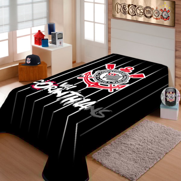 Cobertor Raschel Solteiro 1,50m x 2,20 Estampas Time Jolitex - Corinthians Cobertor Raschel Solteiro 1,50m x 2,20 Estampas Time Jolitex - Corinthians
