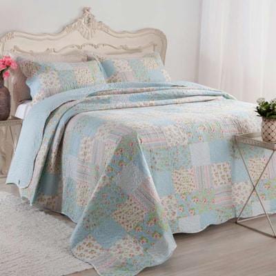Colcha Queen 3 Peças Patchwork Boutis Bianca