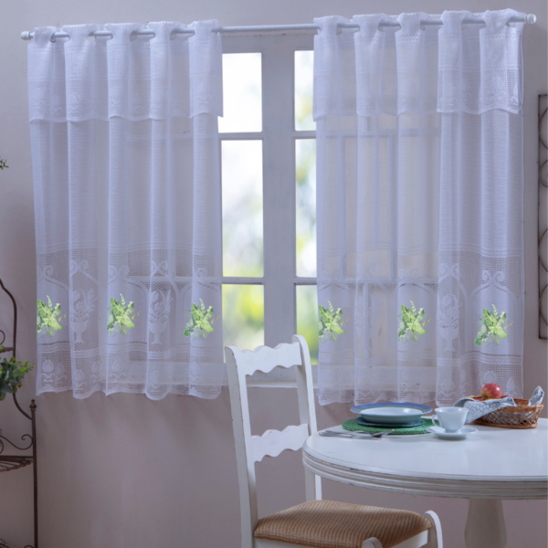 Cortina De Cozinha Renda 2,50m x 1,20m Estampada Raner - Plantas Cortina De Cozinha Renda 2,50m x 1,20m Estampada Raner - Plantas