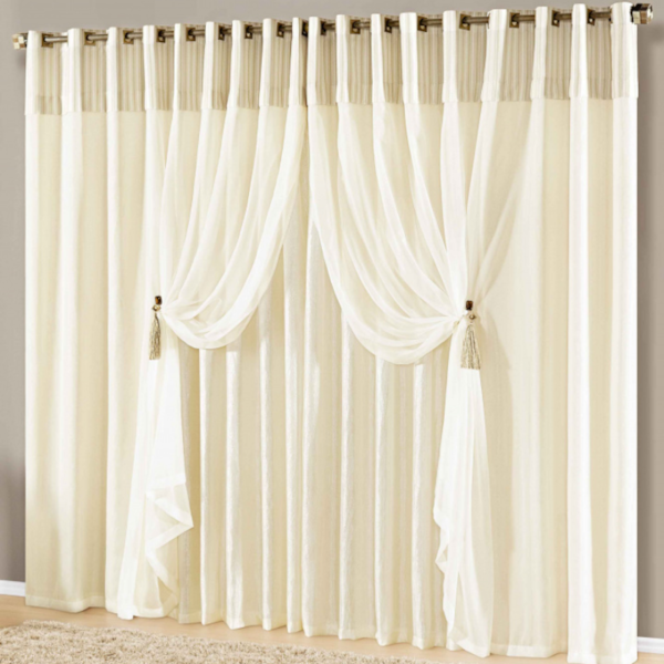 Cortina Lunna Com Voil 2,00m x 2,30m Decorativa - Palha Cortina Lunna Com Voil 2,00m x 2,30m Decorativa - Palha