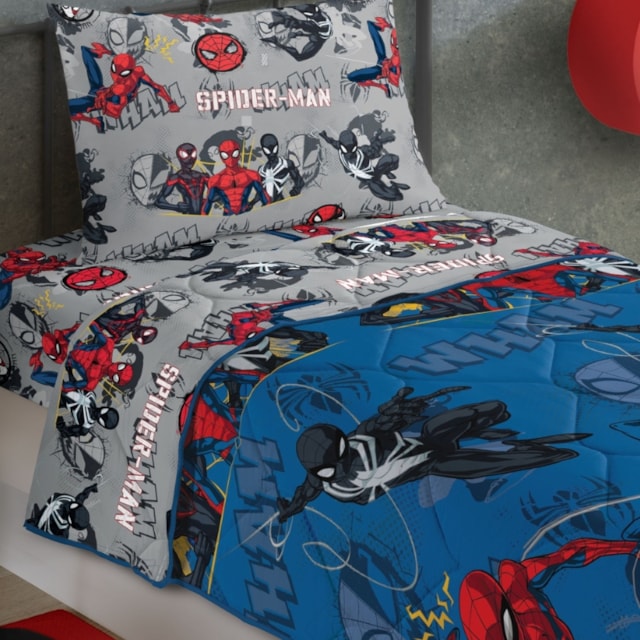 Edredom Infantil Dupla Face Microfibra 1,40m x 2,10m Lepper - Spider Man