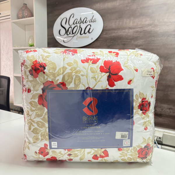 Edredom Queen Berve Cinza Flores Estampado 100% Algodão - Floral Vermelho Edredom Queen Berve Cinza Flores Estampado 100% Algodão - Floral Vermelho