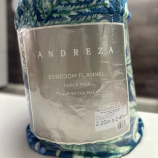 Edredom Queen Dupla Face Flannel Estampado 2,20m X 2,40M Andreza - Folhas Azul