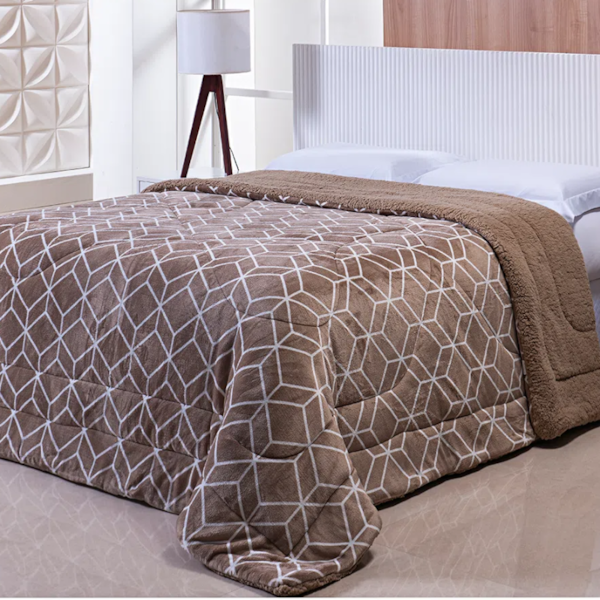 Edredrom Casal Capetown Sherpa Dupla Face Estampado Niazitex - Bege Edredrom Casal Capetown Sherpa Dupla Face Estampado Niazitex - Bege