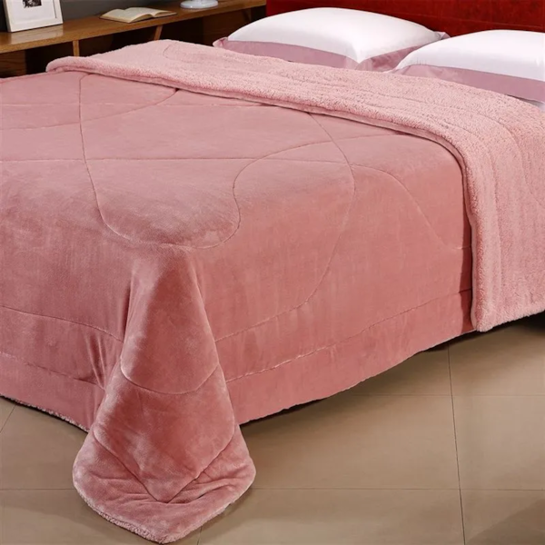 Edredrom Queen Capetown Sherpa Dupla Face Liso Niazitex - Rosê