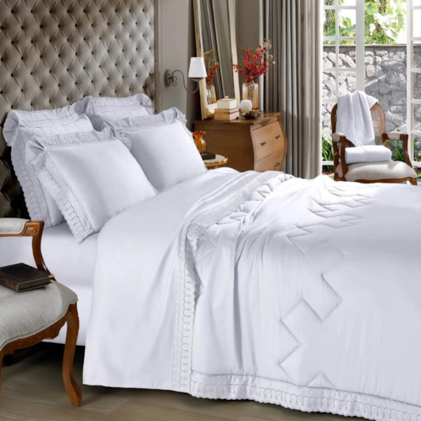 Jogo de Cama Casal 04 Peças Cristal Renda Renascença 300 Fios Buettner - Branco Jogo de Cama Casal 04 Peças Cristal Renda Renascença 300 Fios Buettner - Branco