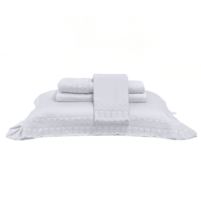 Jogo de Cama Casal 04 Peças Cristal Renda Renascença 300 Fios Buettner - Branco