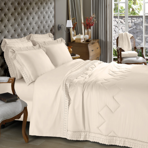 Jogo de Cama Casal 04 Peças Cristal Renda Renascença 300 Fios Buettner - Pérola Jogo de Cama Casal 04 Peças Cristal Renda Renascença 300 Fios Buettner - Pérola
