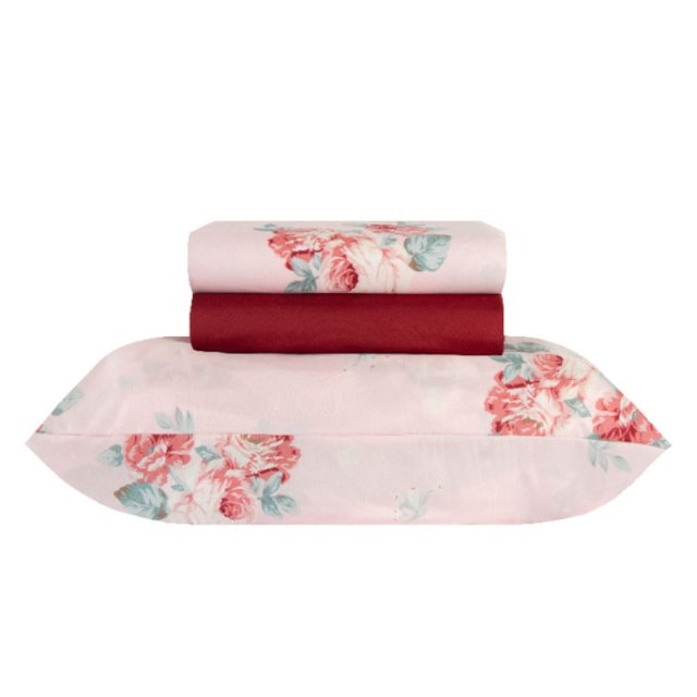 Jogo de Cama Casal Paco Milano Microfibra Estampado Sultan - Rosa Flora