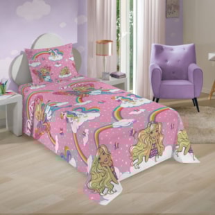 Jogo de Cama Infantil Microfibra 03 Peças Lepper Barbie - Reinos Mágicos