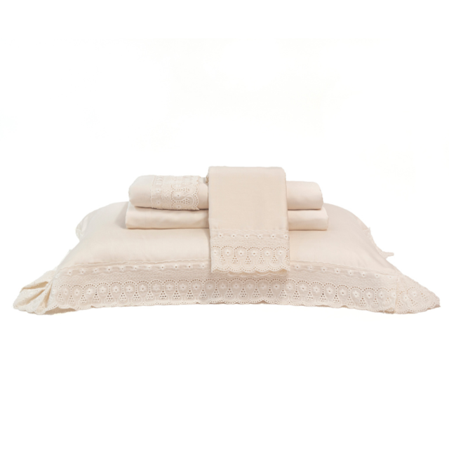 Jogo de Cama Queen 04 Peças Cristal Renda Renascença 300 Fios Buettner - Pérola