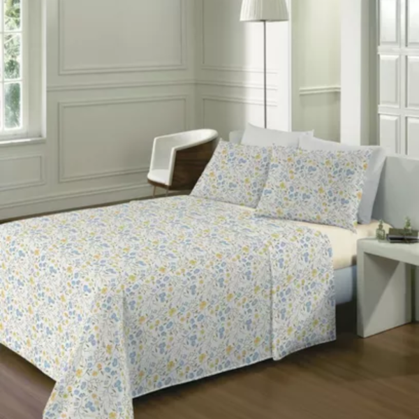 Jogo de Cama Queen 04 Peças Estampado Essencia 2,20m x 2,40 Lepper - Flores Creme