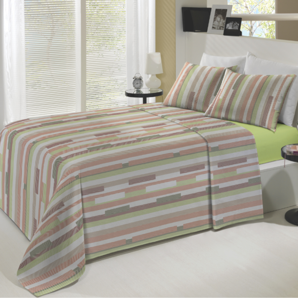 Jogo de Cama Queen 04 Peças Estampado Perene 2,20m x 2,40 Lepper - Chevron Verde