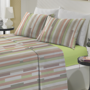 Jogo de Cama Queen 04 Peças Estampado Perene 2,20m x 2,40 Lepper - Chevron Verde