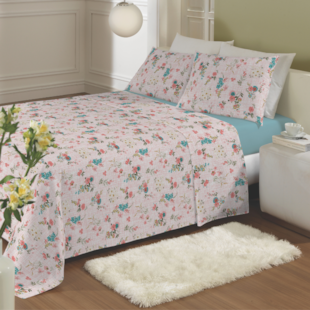 Jogo de Cama Queen 04 Peças Estampado Perene 2,20m x 2,40 Lepper - Flora Azul