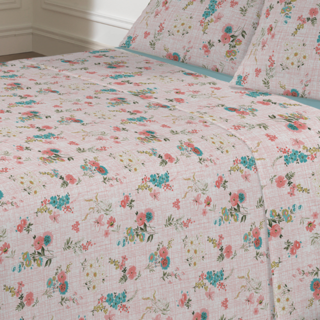 Jogo de Cama Queen 04 Peças Estampado Perene 2,20m x 2,40 Lepper - Flora Azul