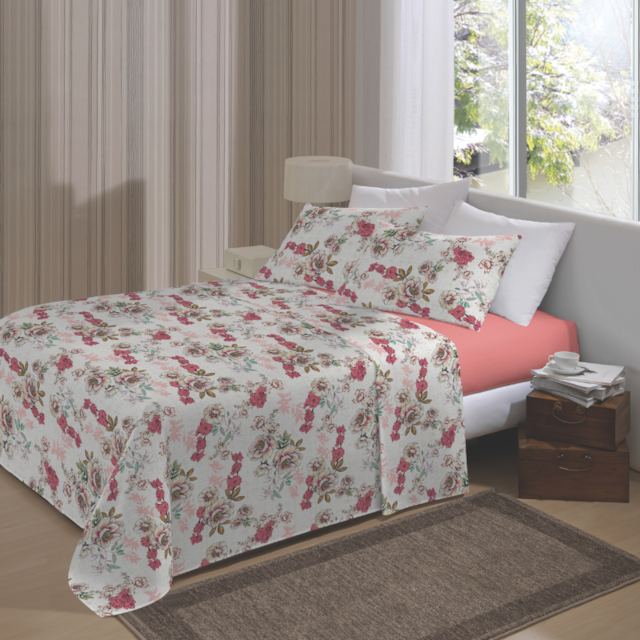 Jogo de Cama Queen 04 Peças Estampado Perene 2,20m x 2,40 Lepper - Florescer Rose