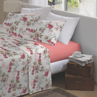 Jogo de Cama Queen 04 Peças Estampado Perene 2,20m x 2,40 Lepper - Florescer Rose