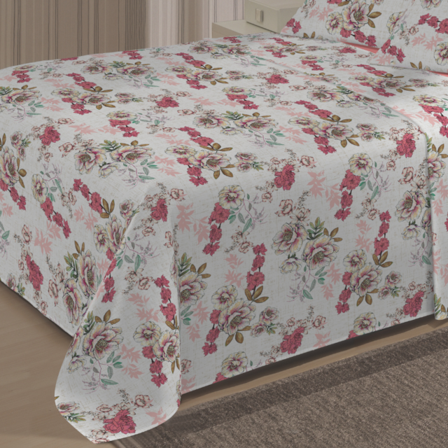 Jogo de Cama Queen 04 Peças Estampado Perene 2,20m x 2,40 Lepper - Florescer Rose