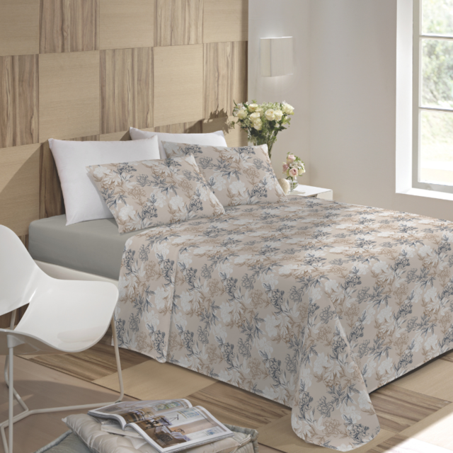 Jogo de Cama Queen 04 Peças Estampado Perene 2,20m x 2,40 Lepper - Natureza Cinza