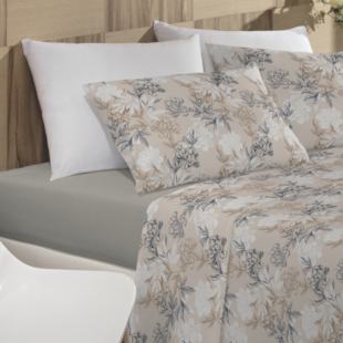 Jogo de Cama Queen 04 Peças Estampado Perene 2,20m x 2,40 Lepper - Natureza Cinza