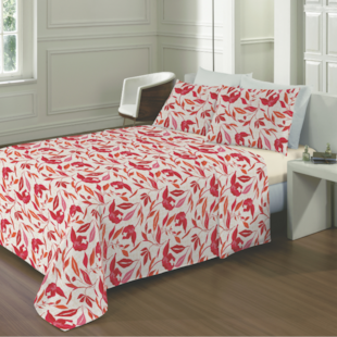 Jogo de Cama Queen 04 Peças Estampado Perene 2,20m x 2,40 Lepper - Tulipas Creme