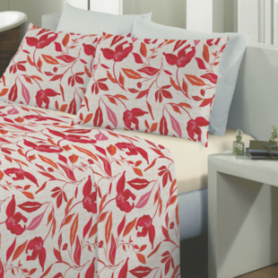 Jogo de Cama Queen 04 Peças Estampado Perene 2,20m x 2,40 Lepper - Tulipas Creme