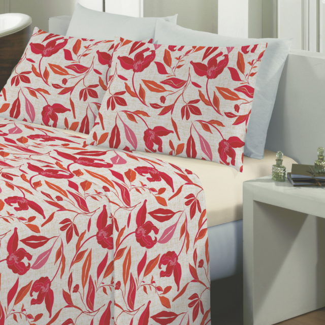 Jogo de Cama Queen 04 Peças Estampado Perene 2,20m x 2,40 Lepper - Tulipas Creme