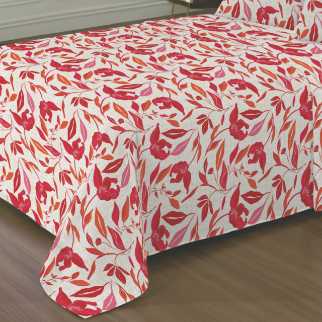 Jogo de Cama Queen 04 Peças Estampado Perene 2,20m x 2,40 Lepper - Tulipas Creme