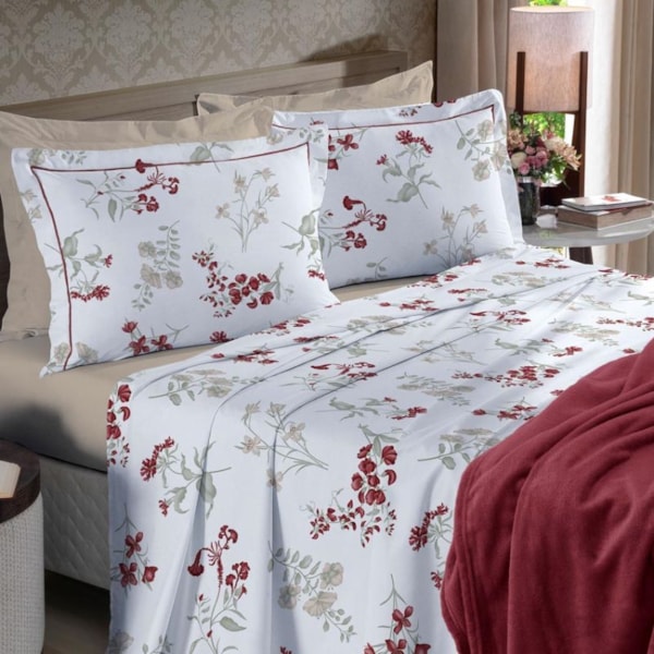 Jogo de Cama Queen 04 Peças Linha Reflete Estampado Bouton - Carmen/Vermelho Jogo de Cama Queen 04 Peças Linha Reflete Estampado Bouton - Carmen/Vermelho