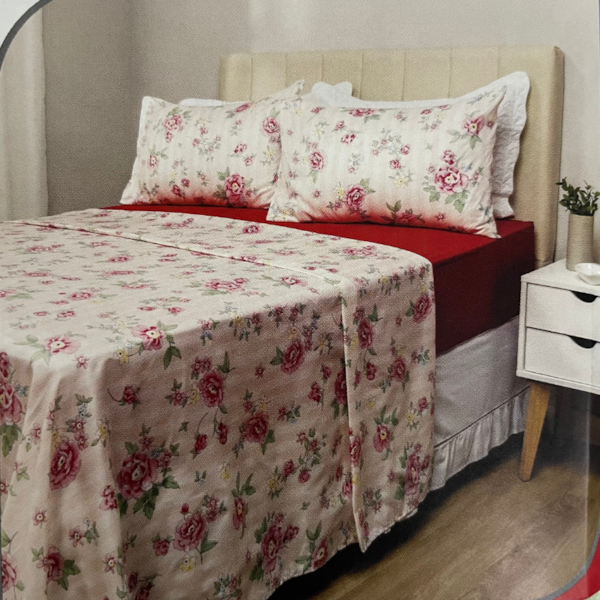 Jogo de Cama Queen Estampado 04 peças Leader - Rosas Vermelhas Jogo de Cama Queen Estampado 04 peças Leader - Rosas Vermelhas