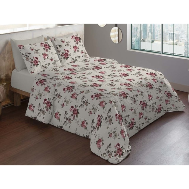 Jogo de Cama Queen Microfibra 150 Fios 04 Peças Camesa - Floral Bege