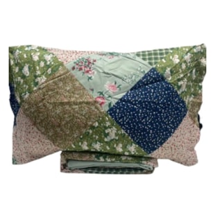 Jogo de Cama Queen  Micropercal 04 Peças Casa Haus - Patchwork Verde