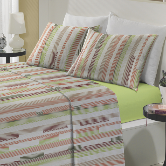 Jogo de Cama Solteiro 03 Peças Estampado Perene 1,50m x 2,20 Lepper - Chevron Verde