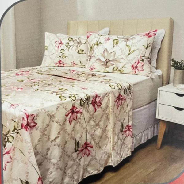 Jogo de Cama Solteiro Estampado 03 peças Leader - Flores Bege Jogo de Cama Solteiro Estampado 03 peças Leader - Flores Bege
