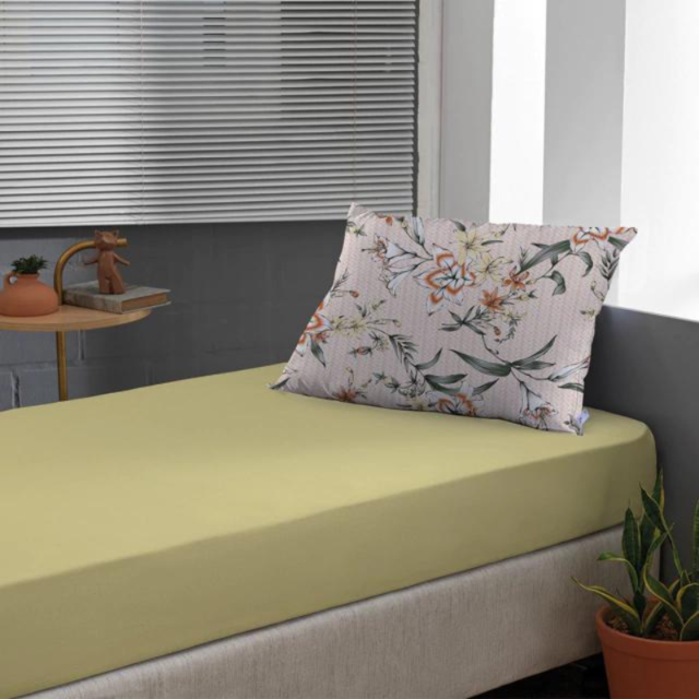 Jogo de Cama Solteiro Slim Malha 100% Algodao 02 Peças Edromania Florence - Amarelo