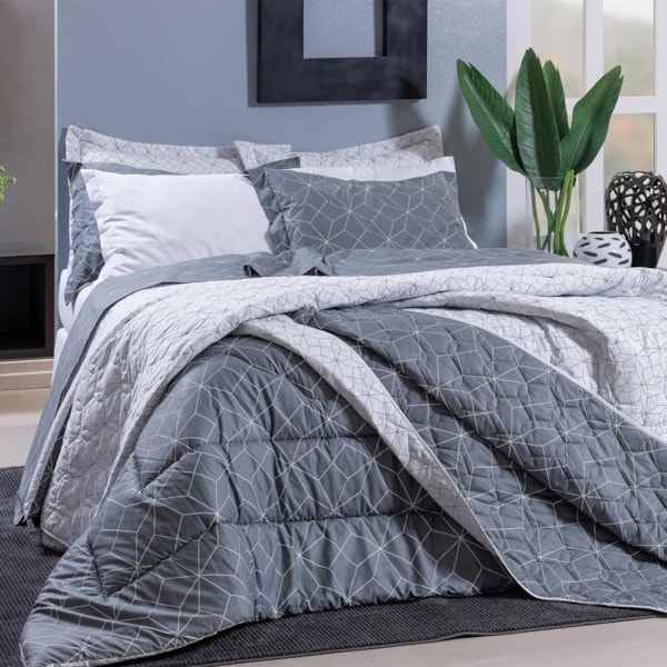 Kit Cobre Leito Queen 03 Peças Ambience Stone Percal 200 Fios Juma - Cinza Kit Cobre Leito Queen 03 Peças Ambience Stone Percal 200 Fios Juma - Cinza