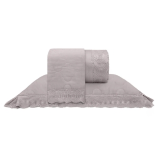 Kit Cobre Leito Queen Cristal c/ Renda Roma 3 Pcs Buettner - Bege