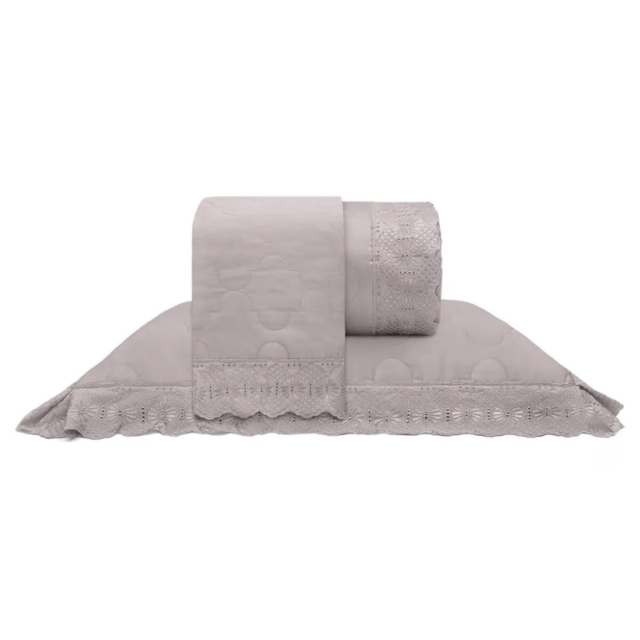 Kit Cobre Leito Queen Cristal c/ Renda Roma 3 Pcs Buettner - Bege