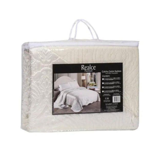 Kit Colcha Casal 03 Peças Cetim Fashion Sultan Macau Branco