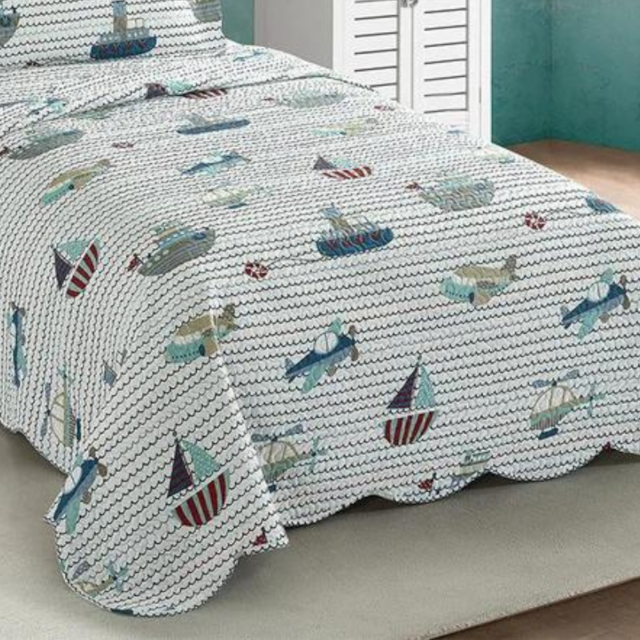 Kit Colcha Infantil Evolution Patchwork 02 Peças Estampado Camesa - Sea