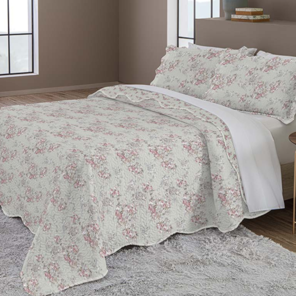 Kit Colcha King Evolution Patchwork 03 Peças Estampado Camesa - Fendi Flores Brancas Kit Colcha King Evolution Patchwork 03 Peças Estampado Camesa - Fendi Flores Brancas