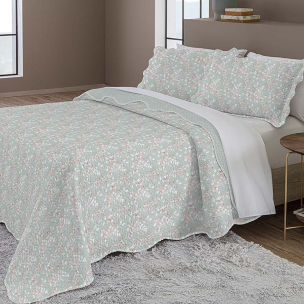 Kit Colcha King Evolution Patchwork 03 Peças Estampado Camesa - Verde Agua Tulipas Kit Colcha King Evolution Patchwork 03 Peças Estampado Camesa - Verde Agua Tulipas