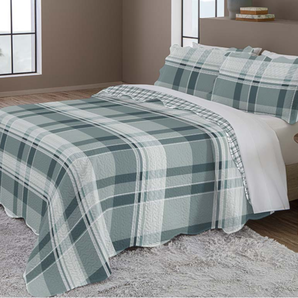 Kit Colcha King Evolution Patchwork 03 Peças Estampado Camesa - Verde Xadrez Kit Colcha King Evolution Patchwork 03 Peças Estampado Camesa - Verde Xadrez