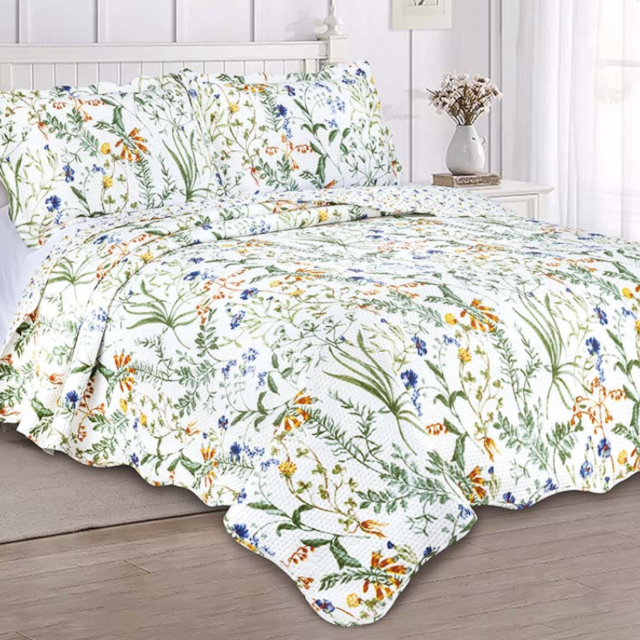 Kit Colcha King Garden 03 Peças Estampado Camesa - Floral Amarelo Azul