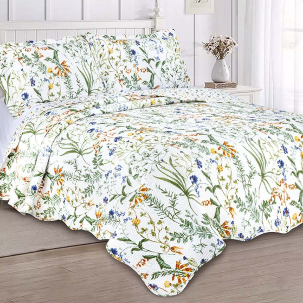 Kit Colcha King Garden 03 Peças Estampado Camesa - Floral Amarelo Azul Kit Colcha King Garden 03 Peças Estampado Camesa - Floral Amarelo Azul