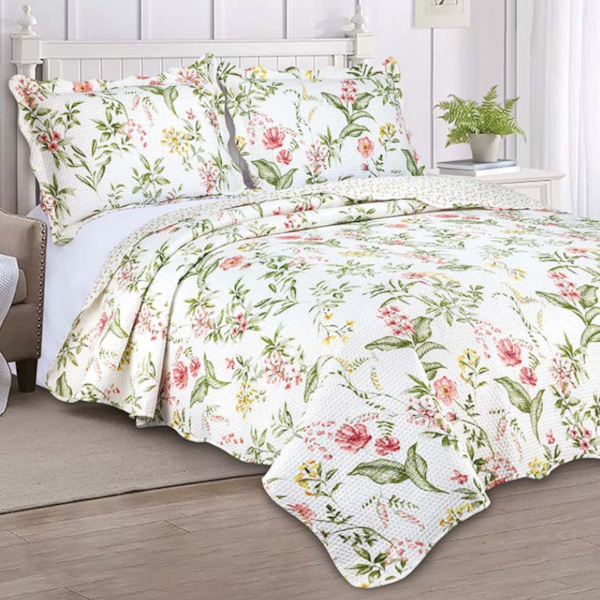Kit Colcha King Garden 03 Peças Estampado Camesa - Floral Rose Amarelo Kit Colcha King Garden 03 Peças Estampado Camesa - Floral Rose Amarelo
