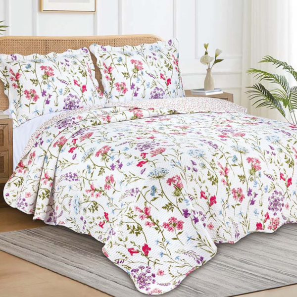 Kit Colcha King Garden 03 Peças Estampado Camesa - Floral Vinho Roxo Kit Colcha King Garden 03 Peças Estampado Camesa - Floral Vinho Roxo