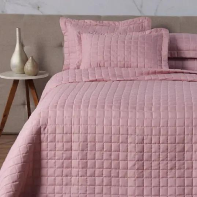 Kit Colcha Matelado Classic Chess Texhome - Coral(Confira tamanhos disponíveis)